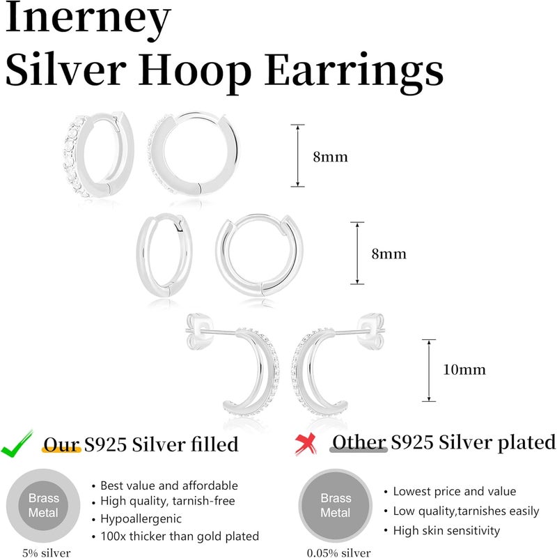Inerney 14K Gold Plated Huggie Hoop Earrings for Women, Small Sterling Silver Earring Set Hypoallergenic Cartilage Helix Stacks, Mini Dainty Cute Trendy Birthstone Jewelry Gift for Multiple Piercings - Image 4